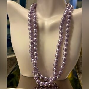 Simulated Pearl Statement Necklace in Lavender by Kissaka - Vintage